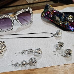 Silver Disco Ball Dangle Earrings - Women's Fashion Accessory